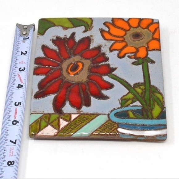 Margy Jean Balwierz Handmade Stonewear Flower Tile - Picture 2 of 6